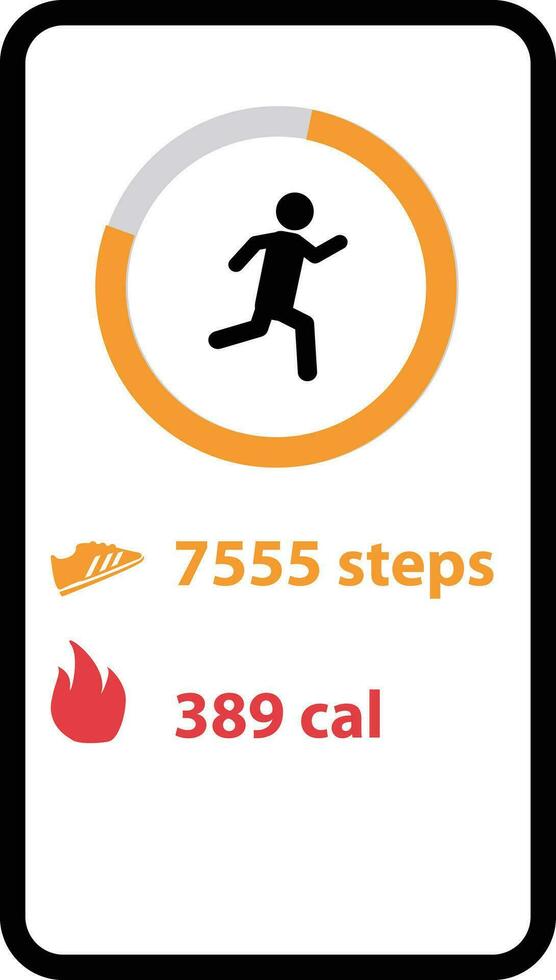 Mobile application for running. Step walk app counter sign. Runner with running records symbol. Pedometer digital fitness interface.  flat style. vector