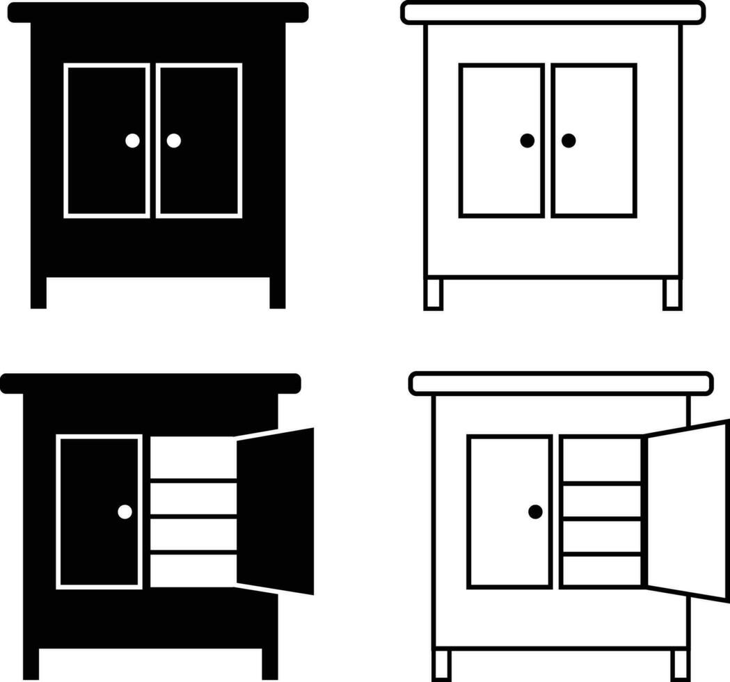 alacena icono. guardarropa signo. elementos de mueble símbolo. abierto y cerrado. plano estilo. vector