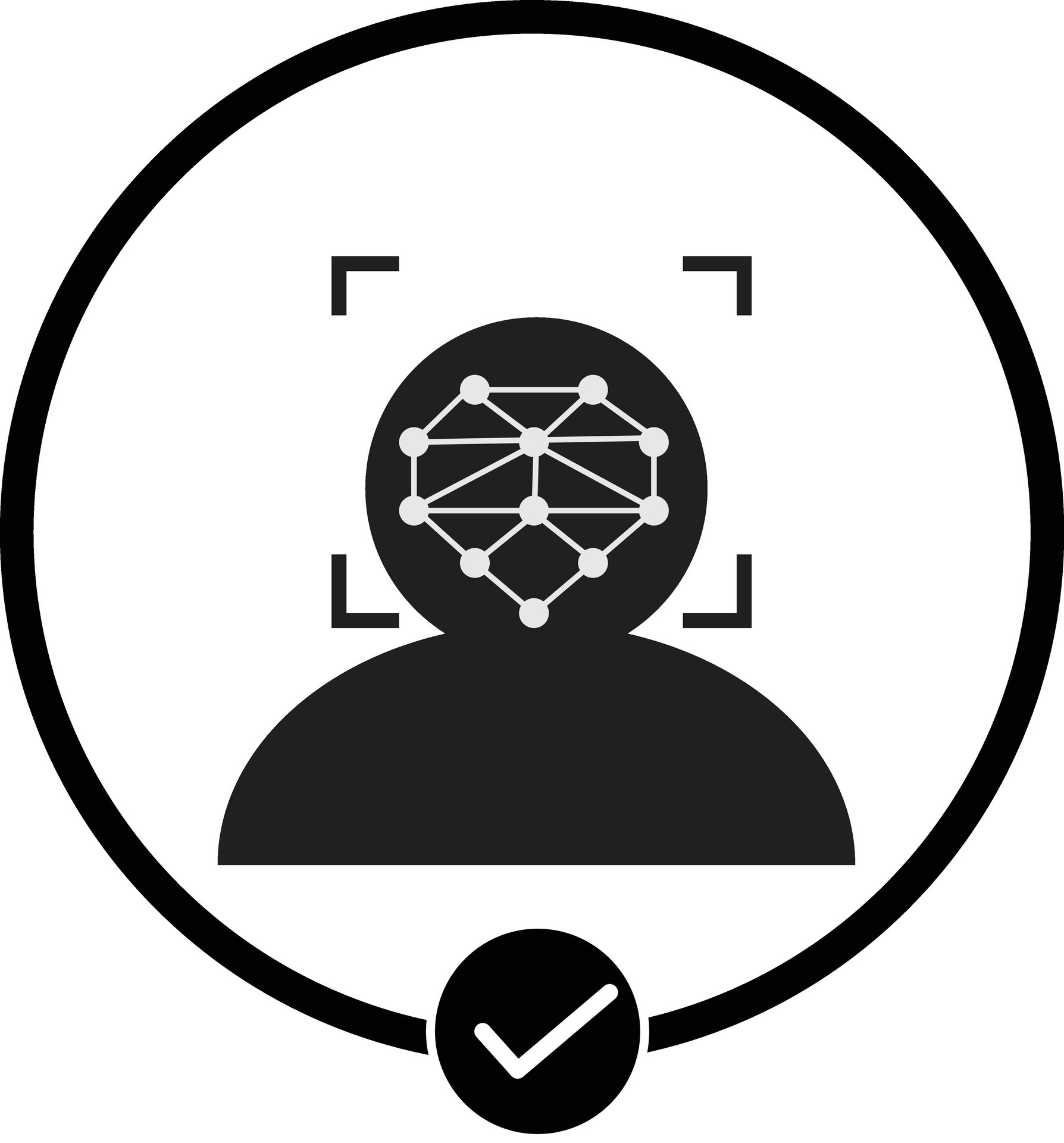 Face id scanner logo with check mark Royalty Free Vector