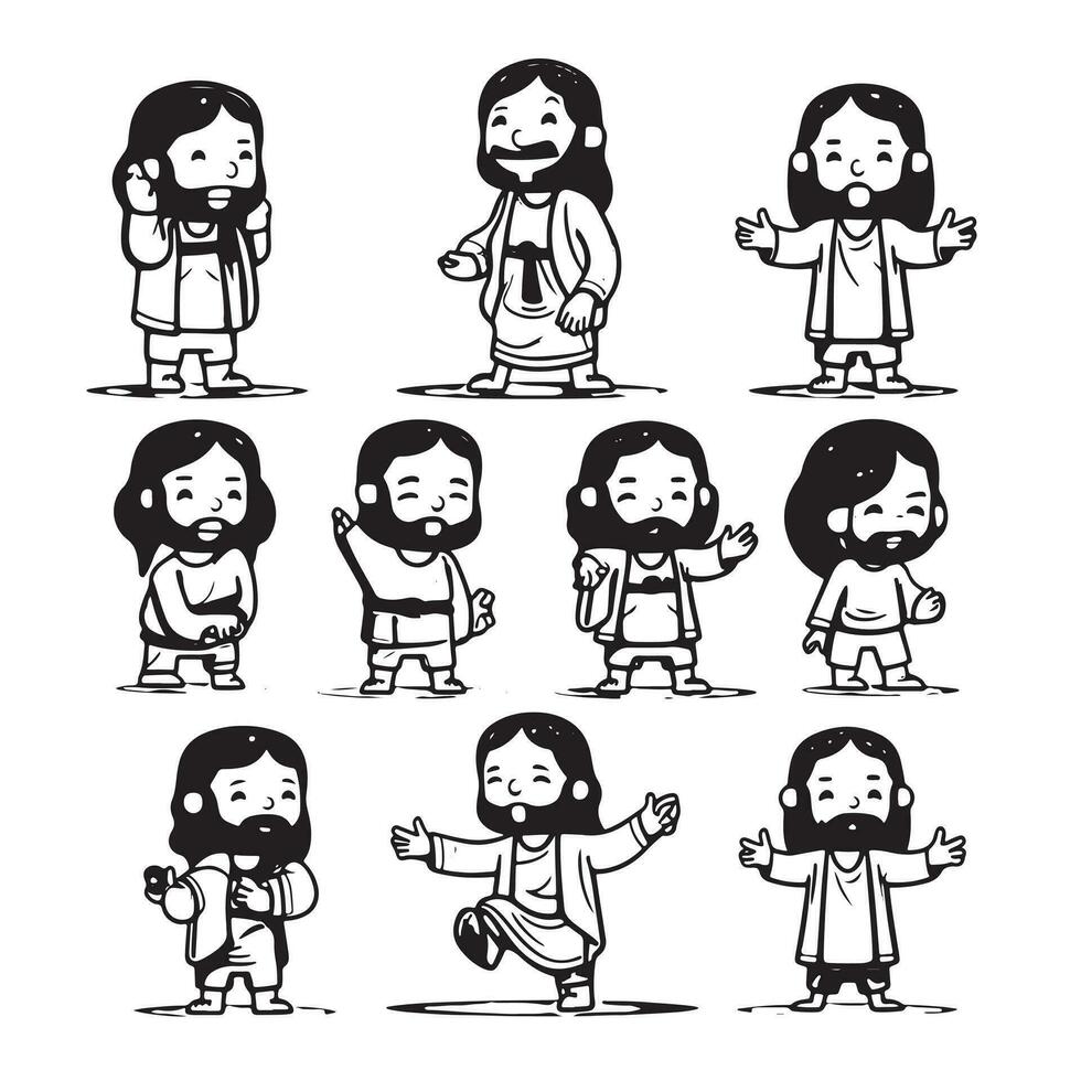 Portrait of happy Jesus Christ. Messiah, God symbol Christianity. Cartoon vector illustration