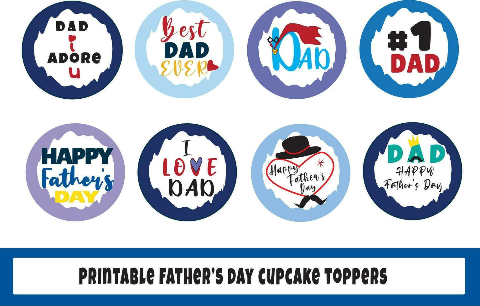 8 fathers day cupcake toppers vector