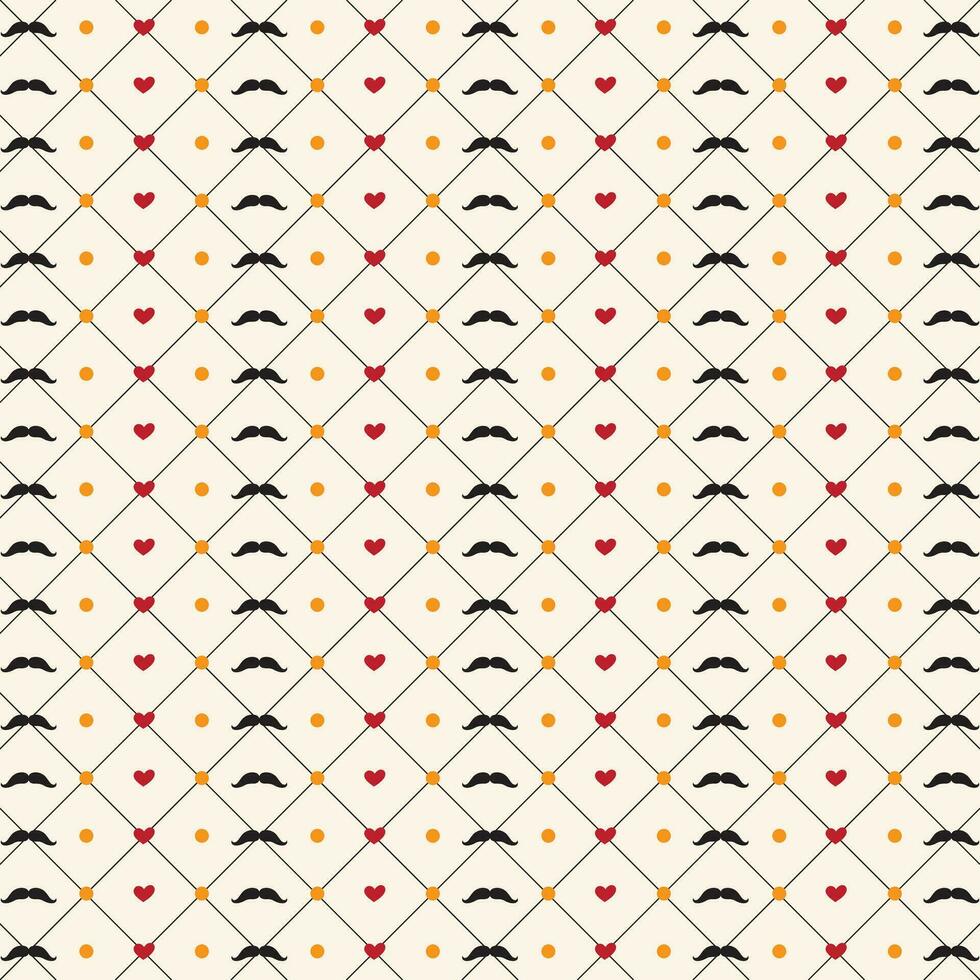 Father's Day seamless pattern, geometric background with moustaches, bow ties and dotted lines, simple elegance monochrome illustration. Good for prints, web and texture vector