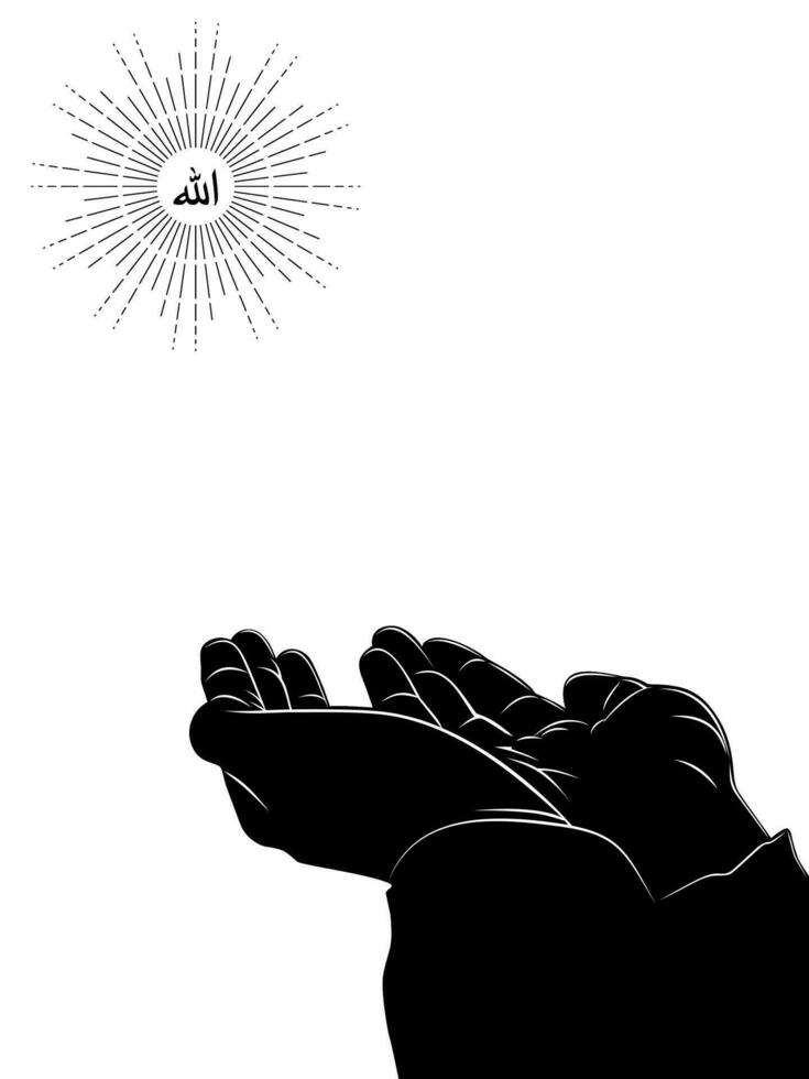 Silhouette of the Raising Hands in Dua to Allah, Islam Praying Hands, Muslim or Moslem Praying Hands for Tamplate, Background or Text or Art Illustration of for Graphic Element. Vector Illustration