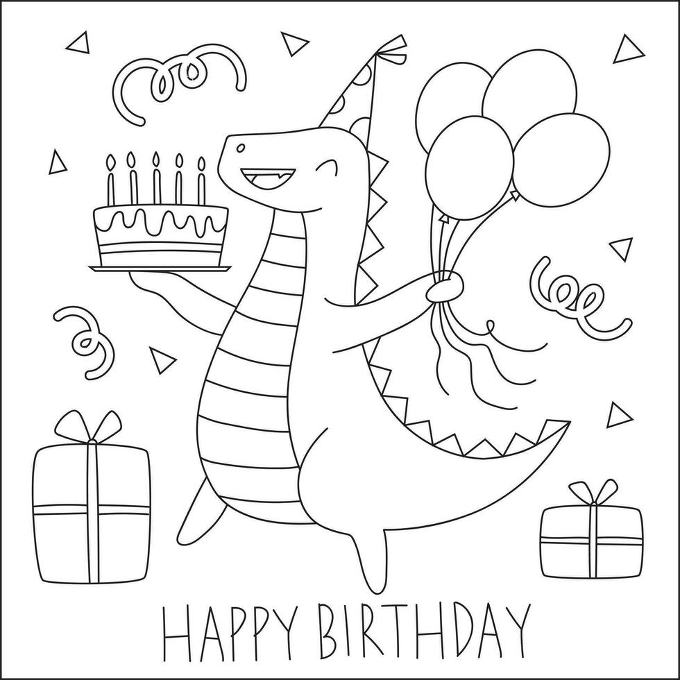 contento cumpleaños dino colorante página vector