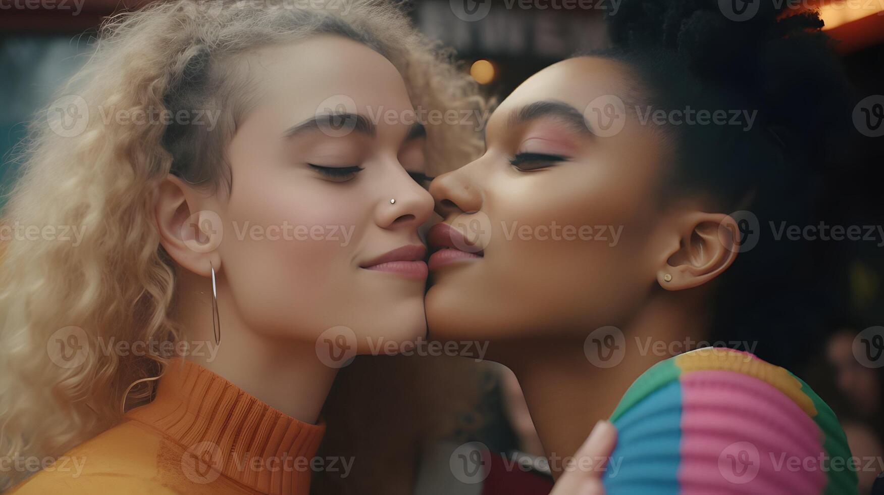 Lesbian couple kissing, lgbt, pride, photo