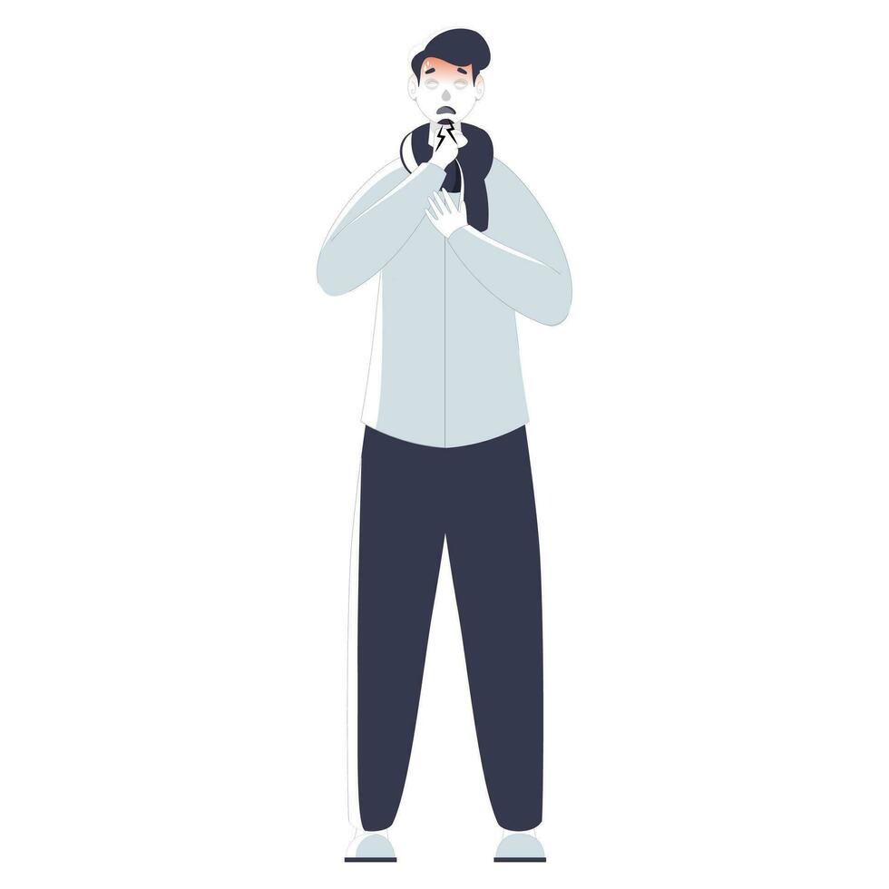 Illustration of Young Boy Coughing in Standing Pose. vector
