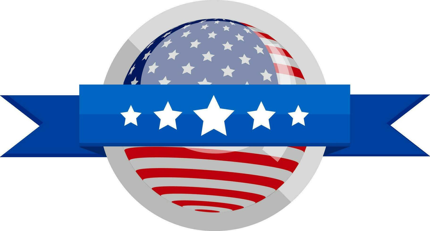 americano bandera en circular marco con azul cinta. vector