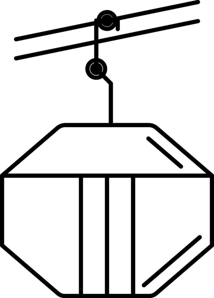 Black Line Art Cable Car Icon in Flat Style. vector