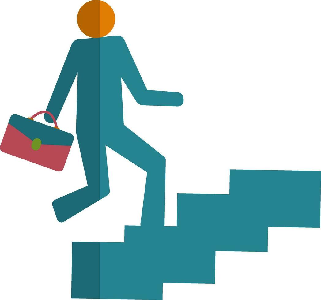 Employee with briefcase walk on stairs in half shadow. vector