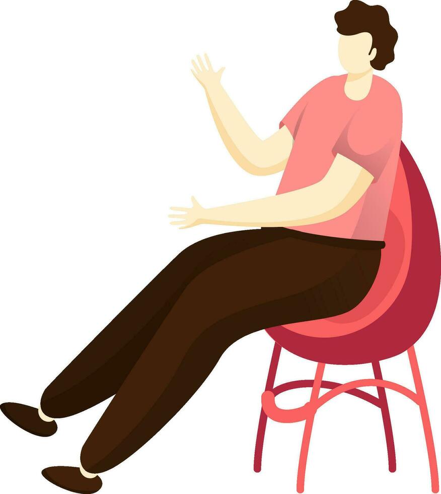 Cartoon Faceless Man Sitting on Chair in Stylish pose. vector