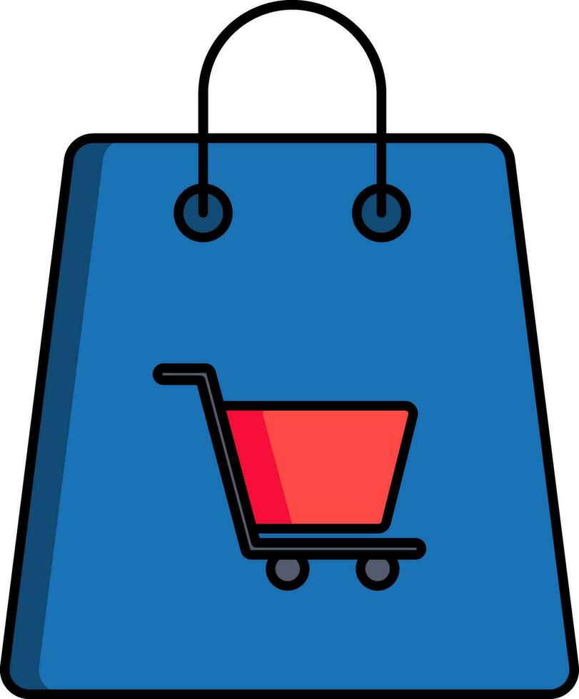 Shopping cart with carry bag icon in blue and red color. vector