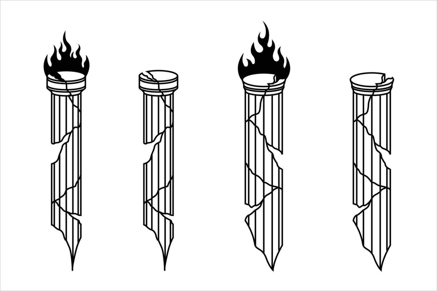 Set of temple pillars for tattoo element vector