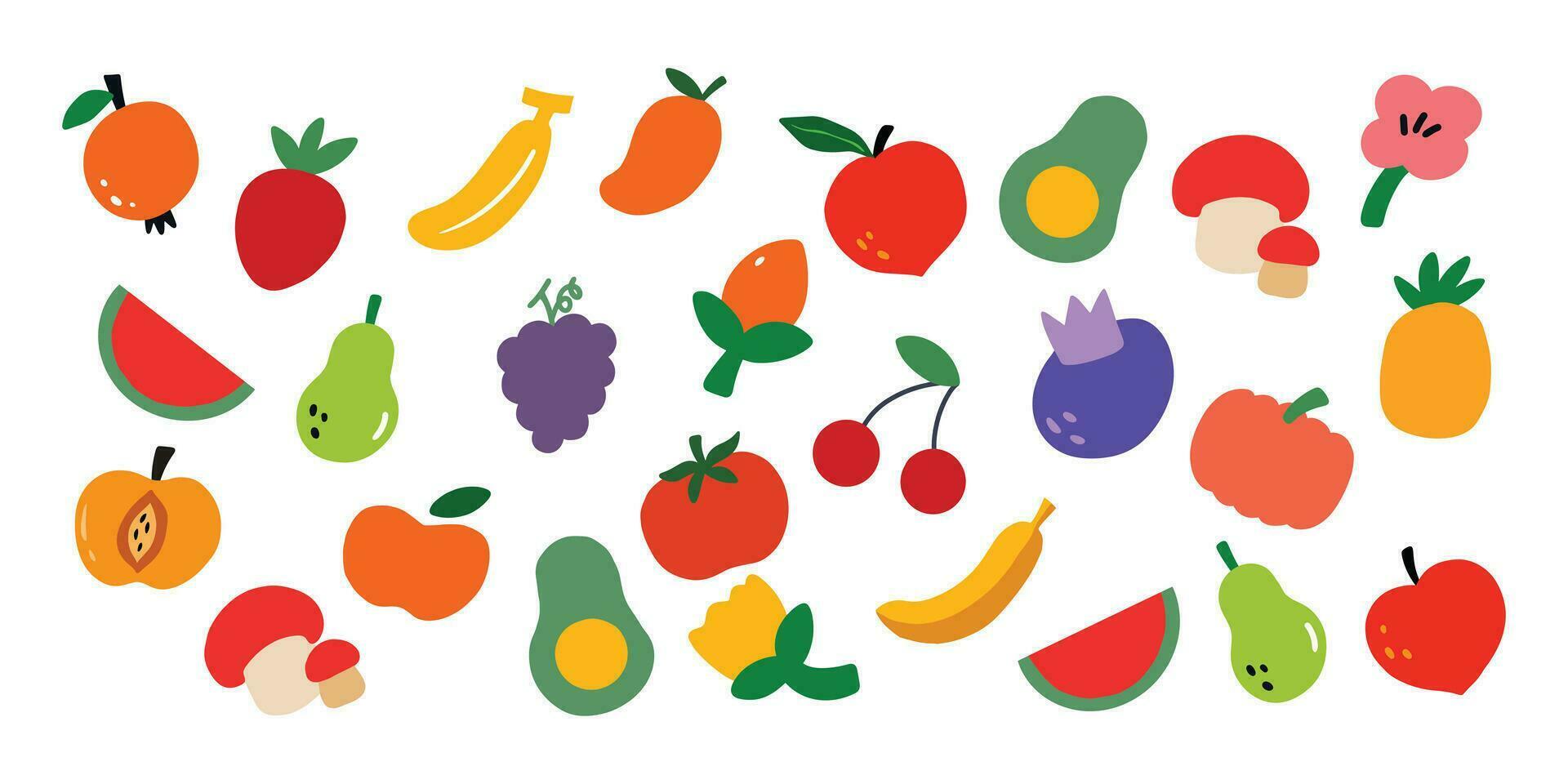 Set of trendy fruit element vector