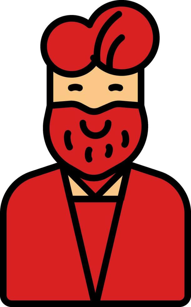Beard Man Character Icon In Red And Orange Color. vector