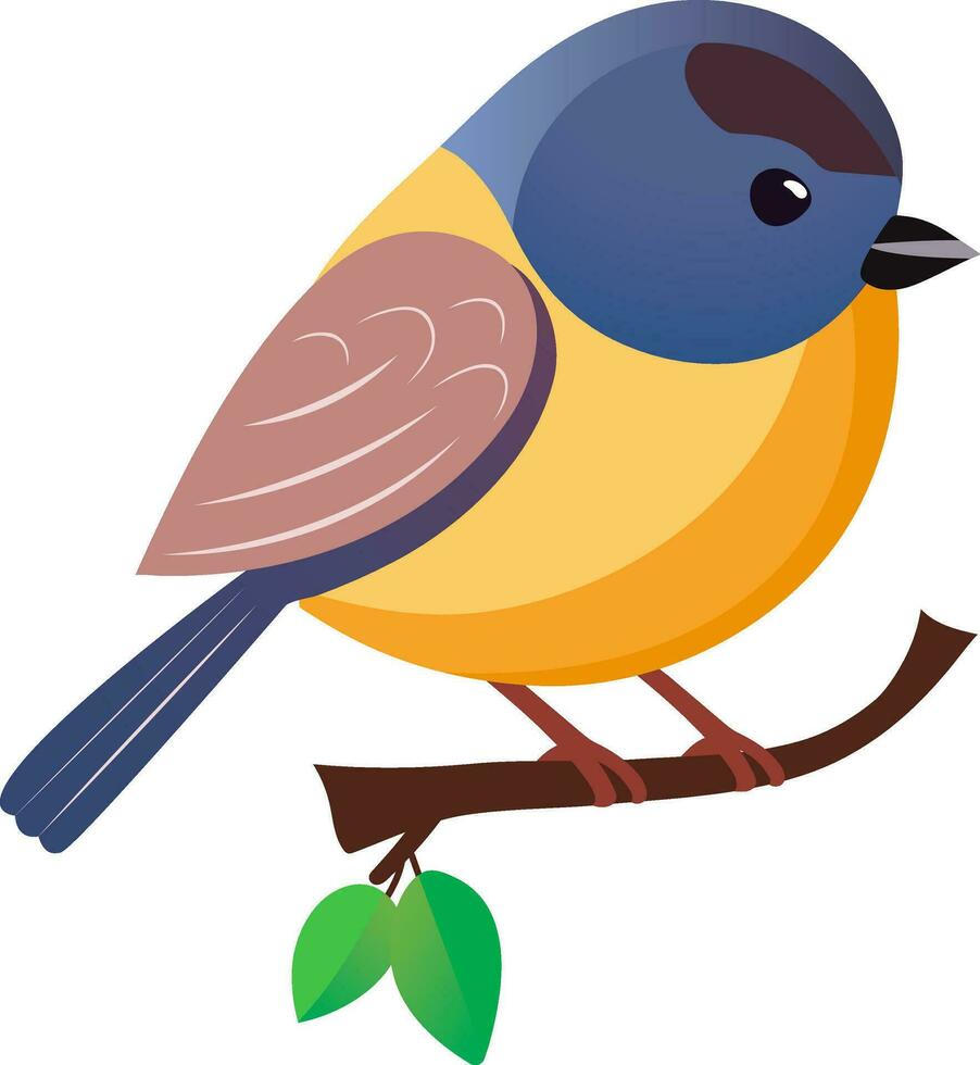 Bird Sitting On Branch In Flat Style. vector