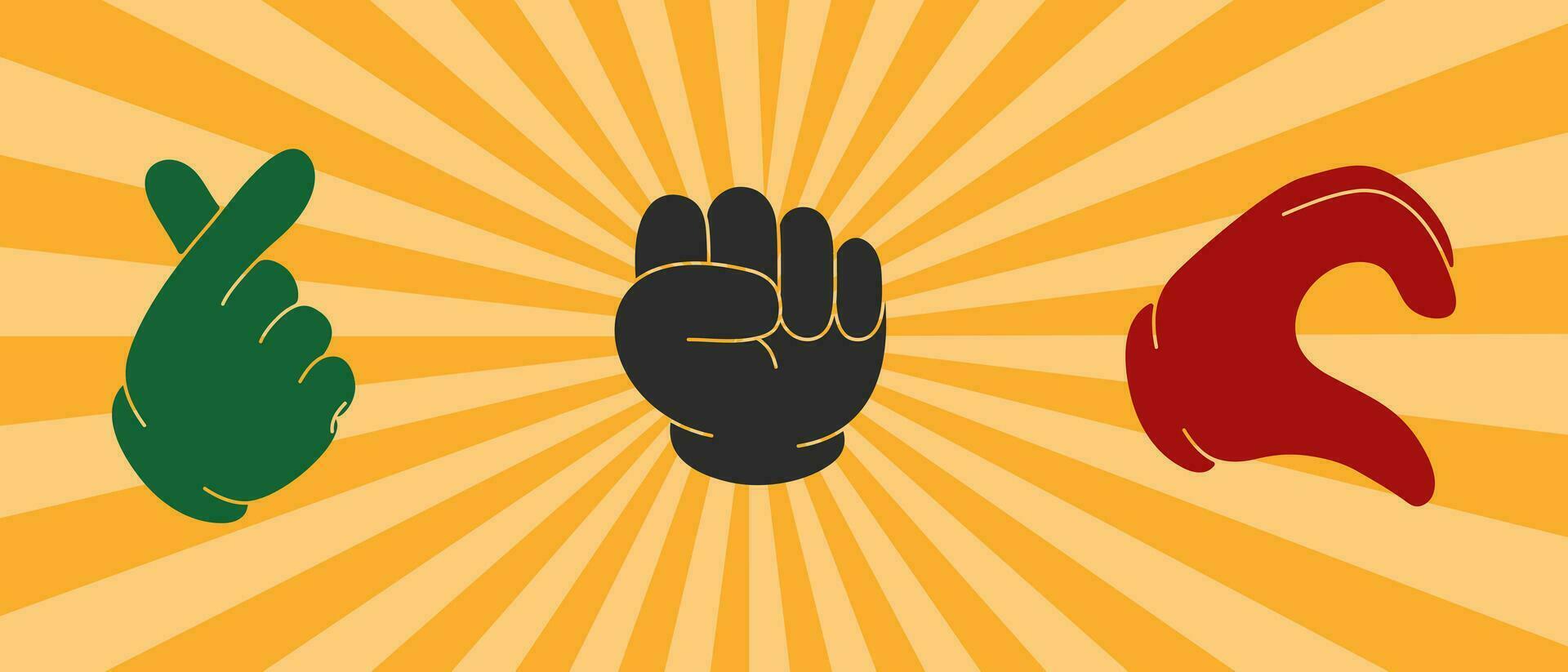 Juneteenth freedom day with heart and fist gestures in retro style vector