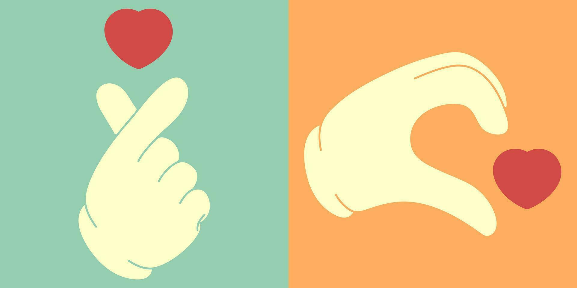 Set of cartoon hand gesture calling heart in retro style vector