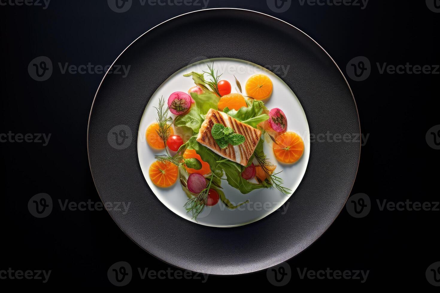 fine dining flat lay Profesional advertising Food Photography AI Generated photo