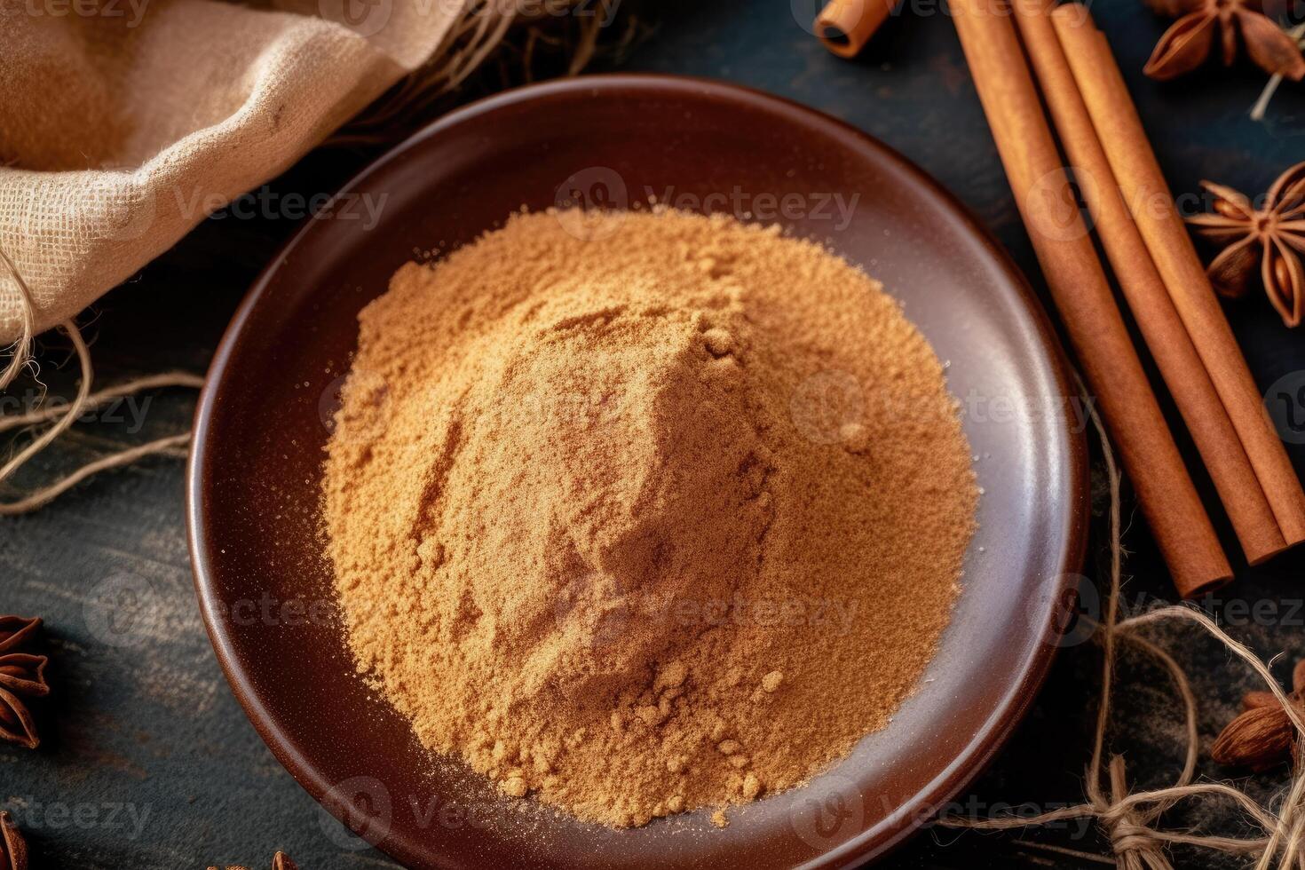 stock photo of cinnamon powder on the kitchen flat lay photography