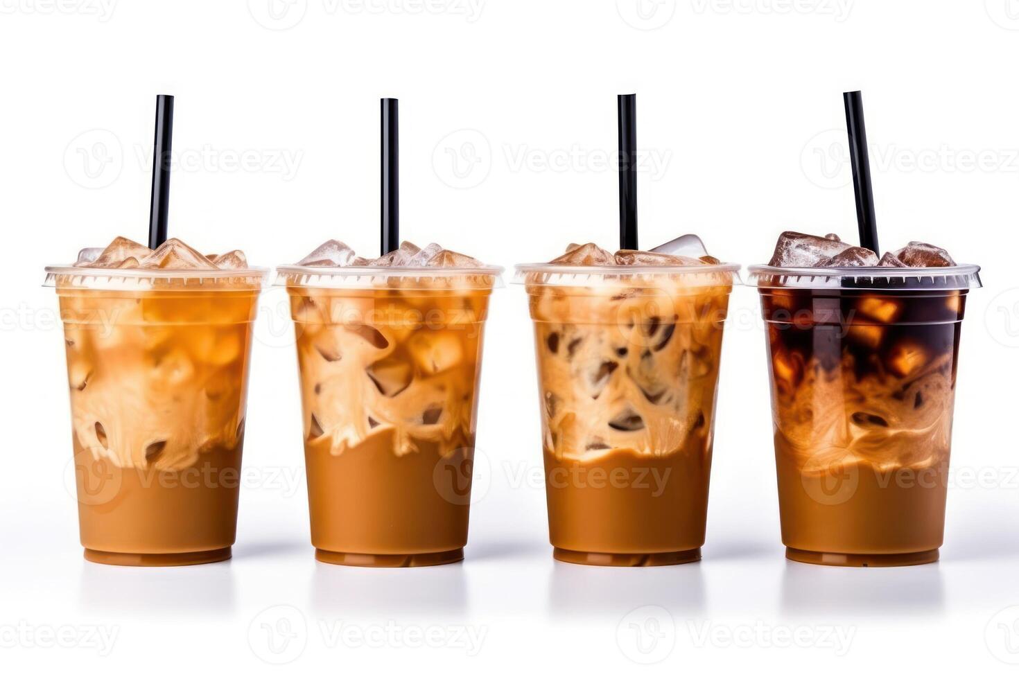 stock photo of Iced coffee in plastic cups with straw isolated food