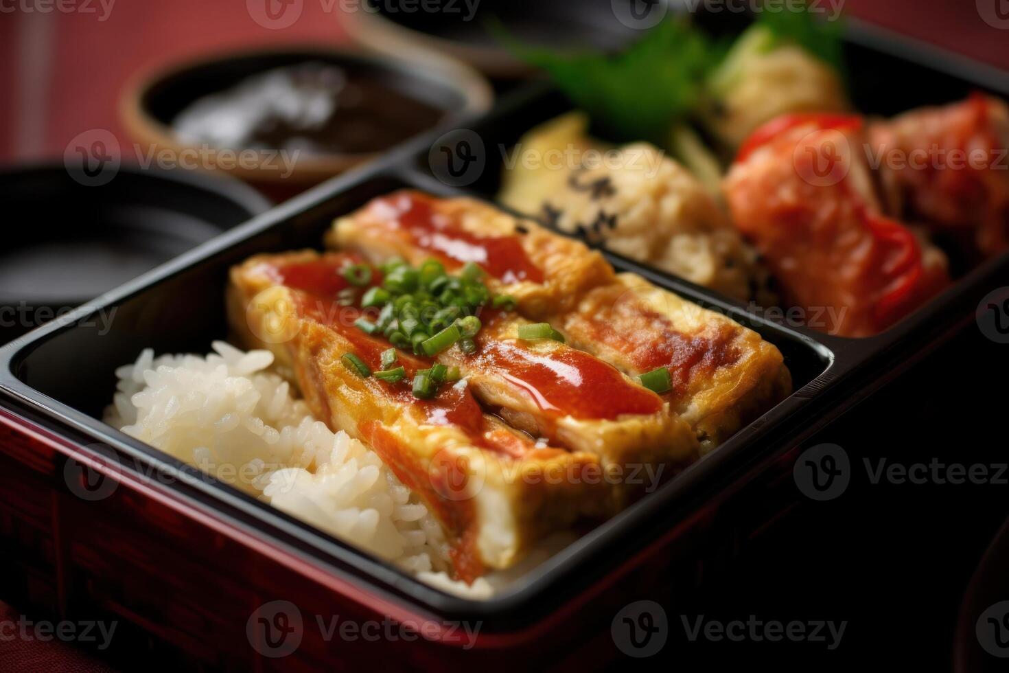 stock photo of Tamagoyaki Japanese Rolled omelette in bento with rice food photography