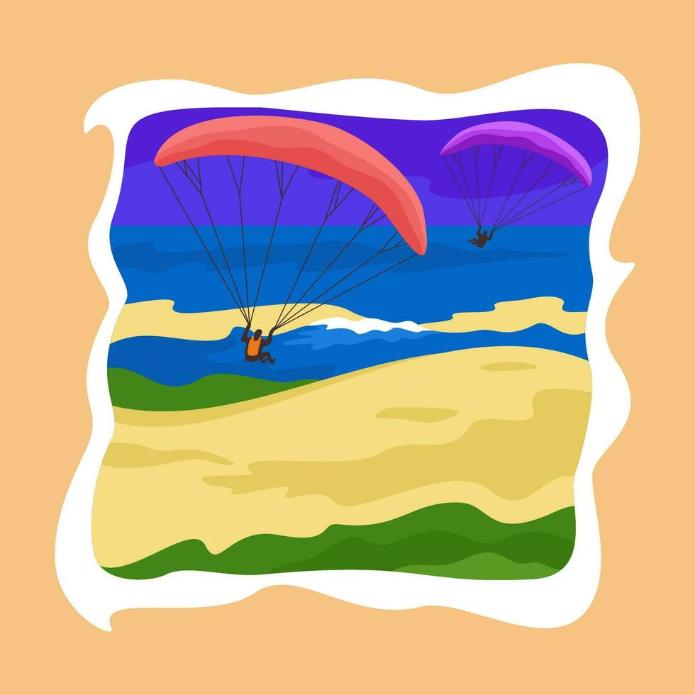 Parachuting. Summer activity concept. Vector landscape.