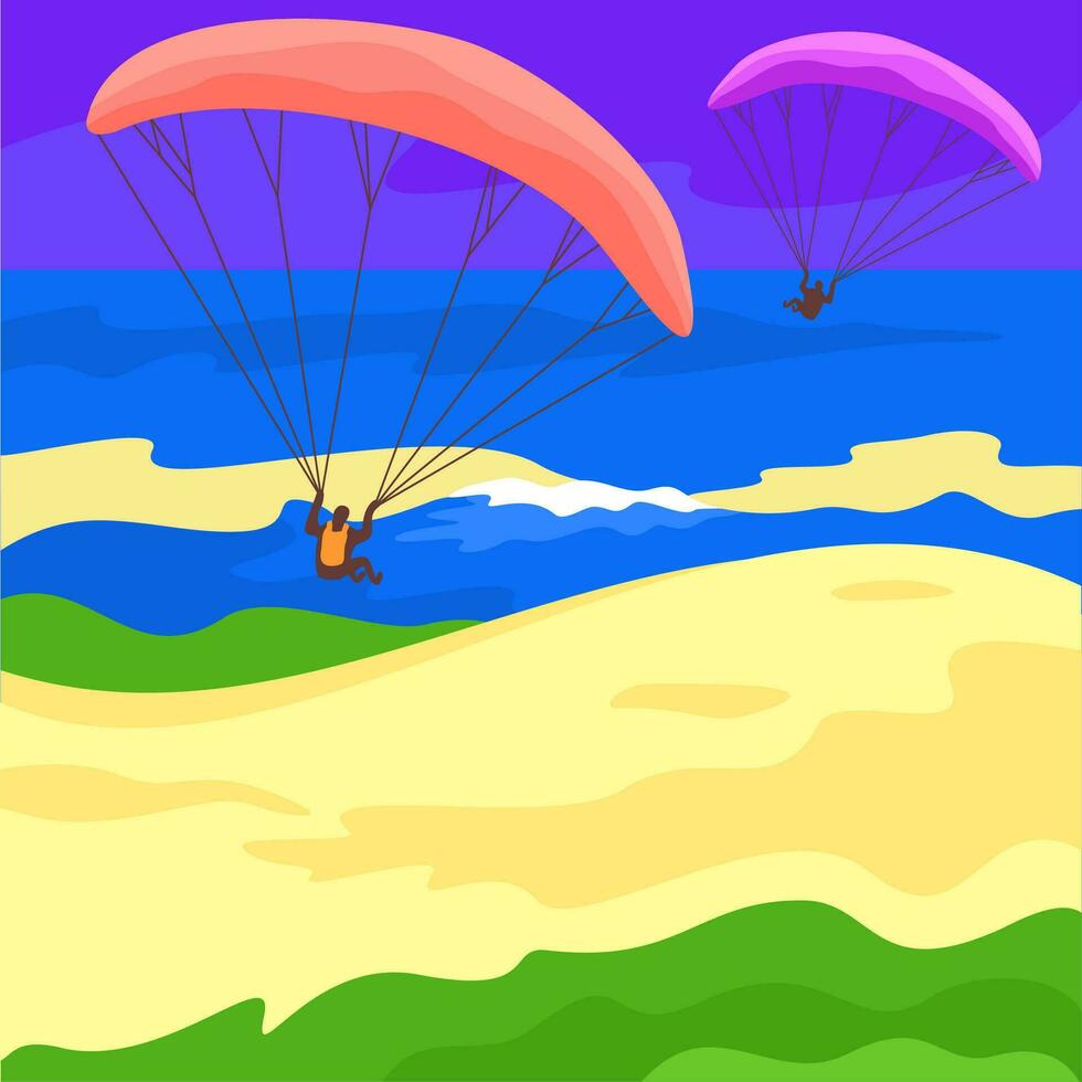 Parachuting. Summer activity concept. Vector landscape.