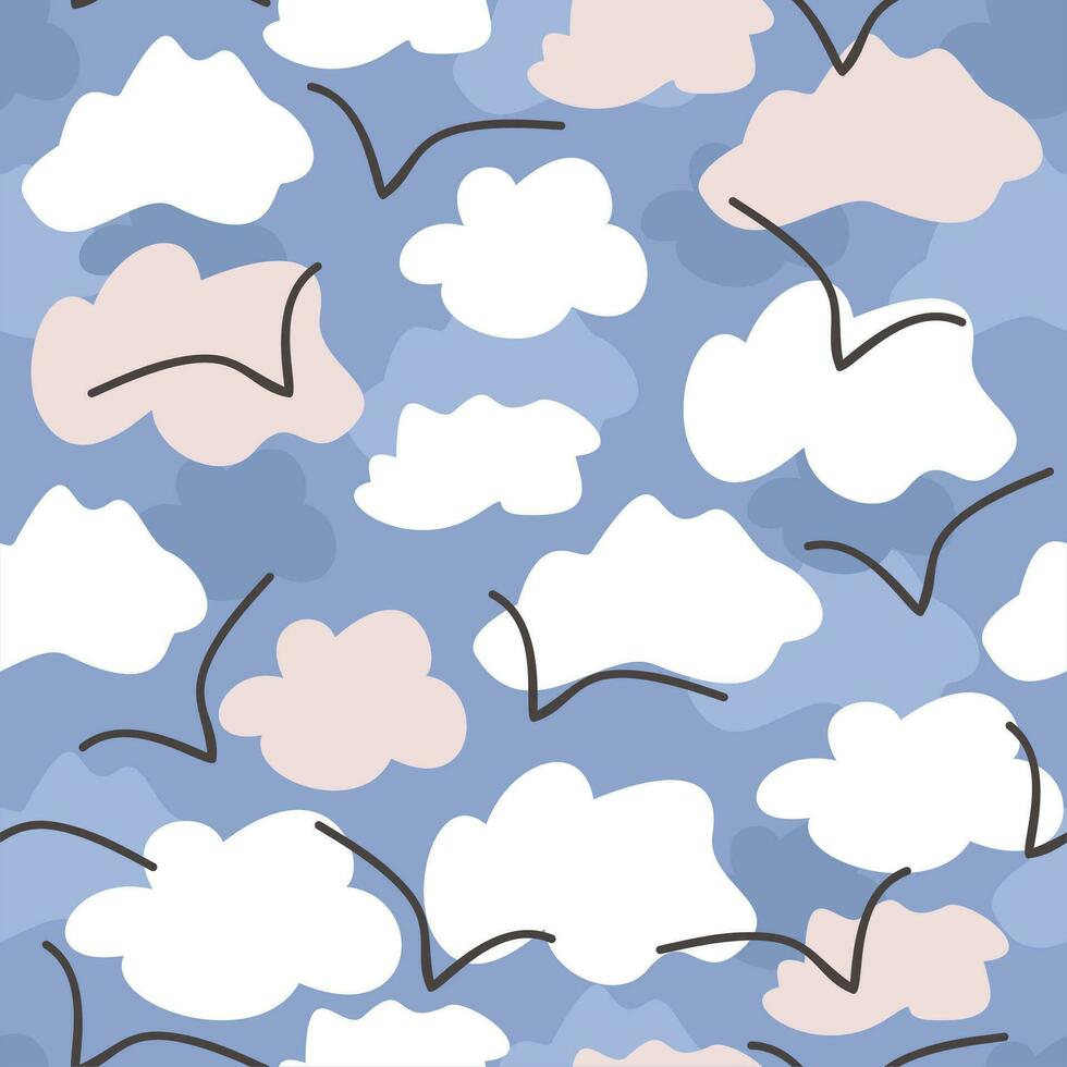 Seagulls and clouds. Minimalistic seamless abstract pattern. vector