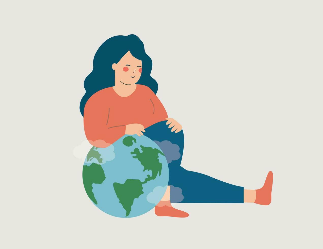 blanco mujer sostiene el verde tierra globo y protege él. activista fuerte caucásico hembra se preocupa acerca de el planeta y el clima cambiar. concepto de tierra día, ecología movimienot, y sostenible energía. vector