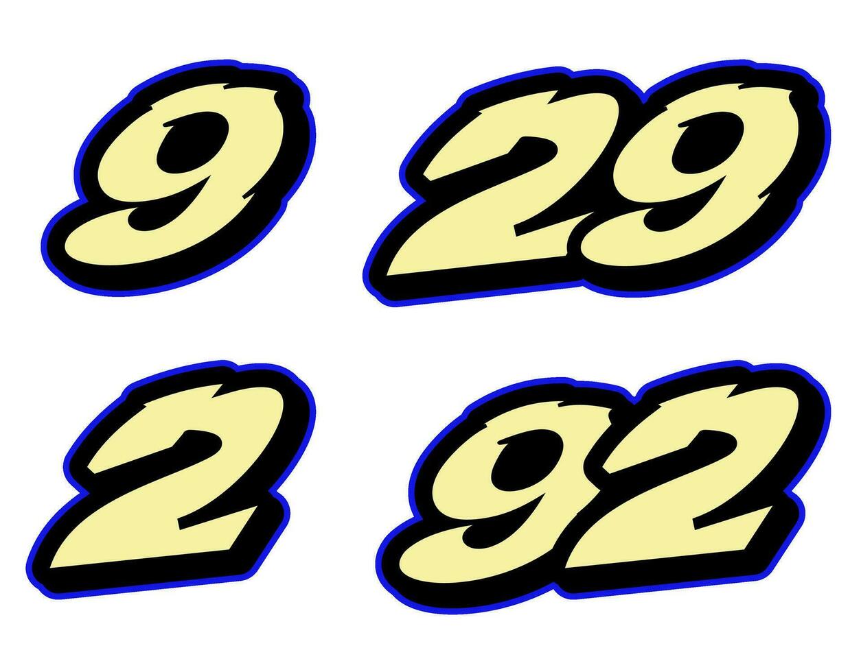 RACING FONT NUMBER VECTOR TWO AND NINE AND TWENTY NINETY
