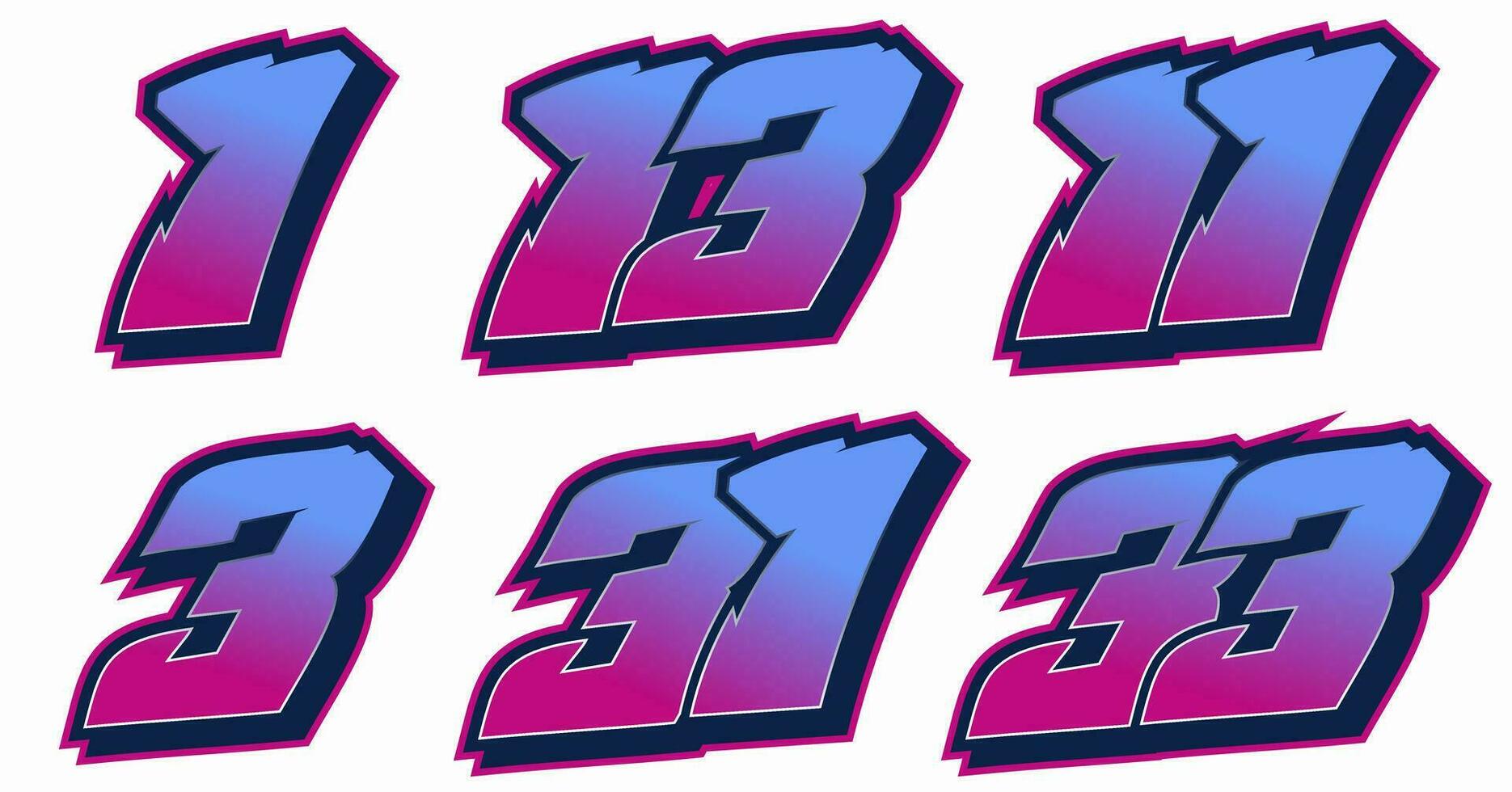 Racing Font Number Vector One Three Thirteen Thirty Three Editable
