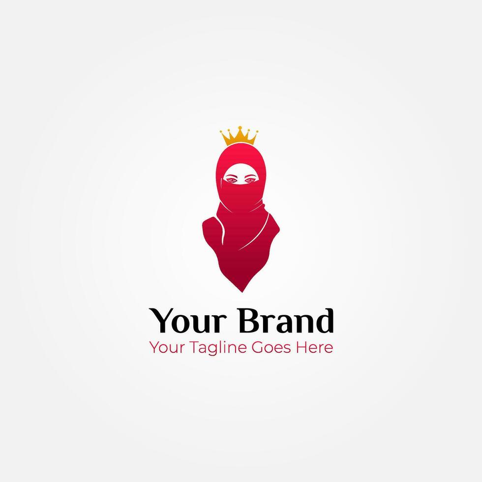 hermosa hijab mujer logo vector diseño vistiendo un rojo degradado corona