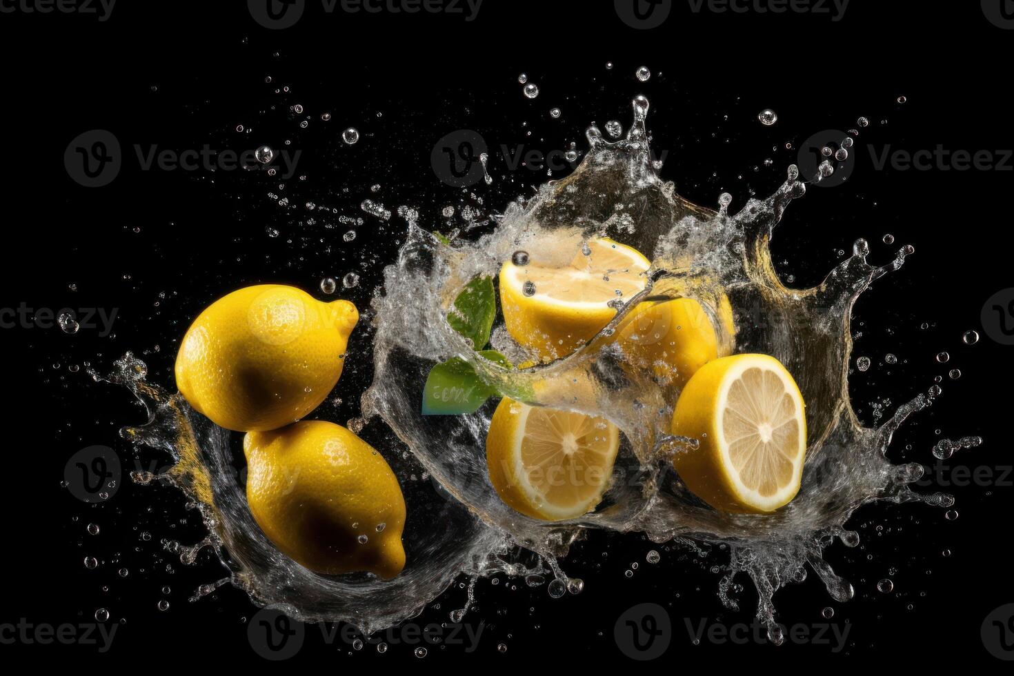 stock photo of water splash with lemons isolated food photography