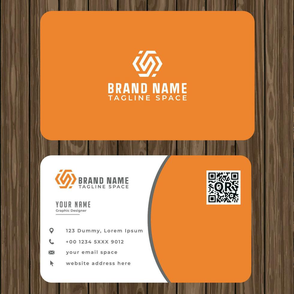 orange with white business card wood background vector