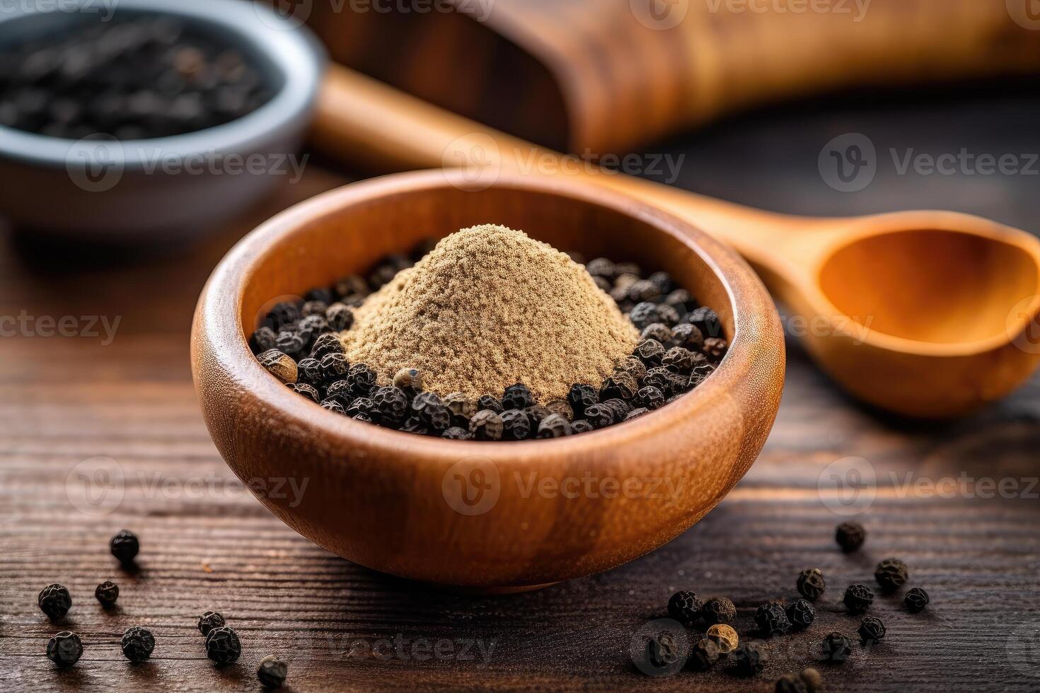 stock photo of black pepper powder on the kitchen flat lay photography