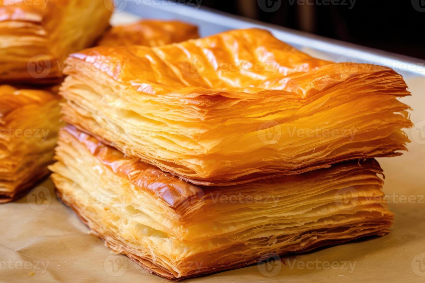 stock photo of Puff pastry is a flaky light pastry made from a lamina food photography