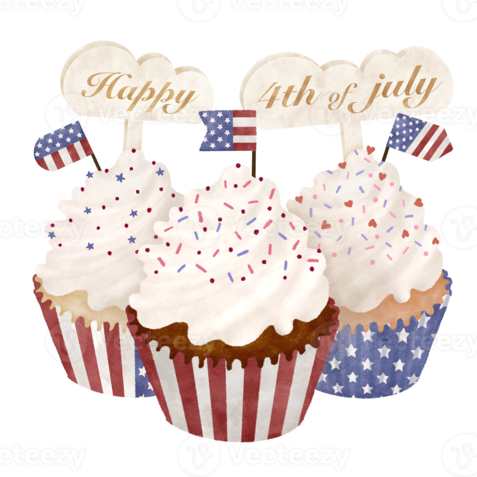 Watercorlor cupcake for 4th of july png