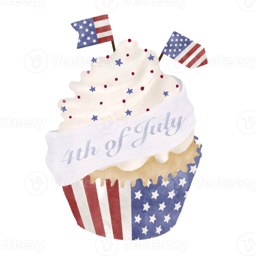Watercorlor cupcake for 4th of july png