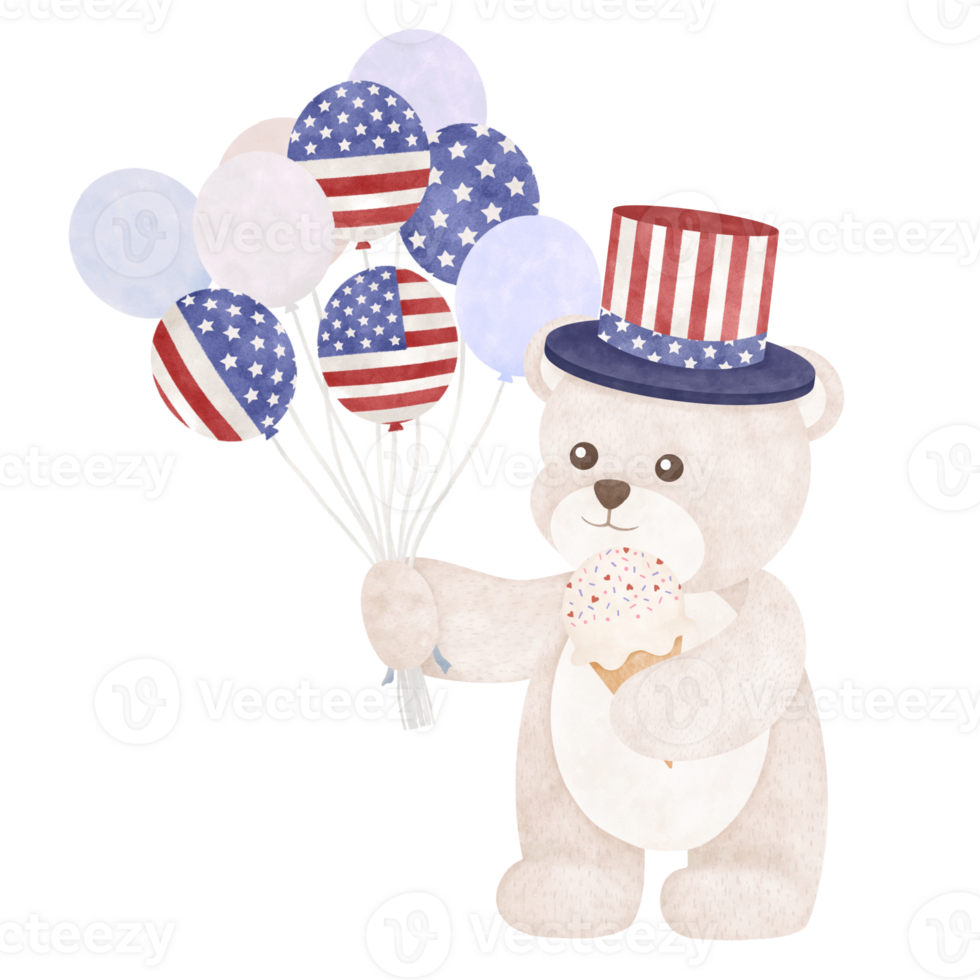 Cute bear cartoon Fourth of July png