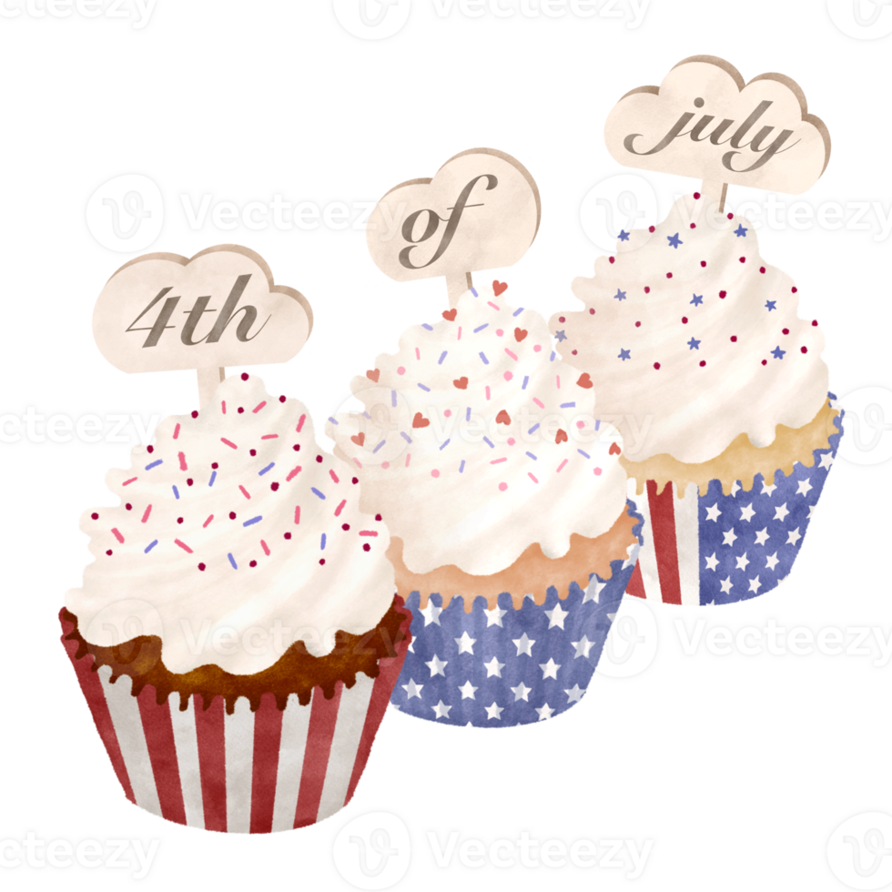 Watercorlor cupcake for 4th of july png