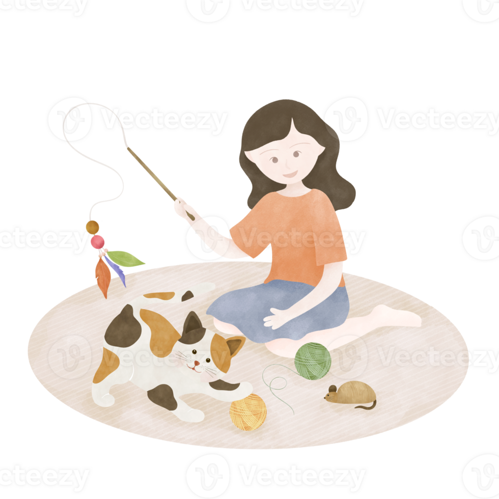 Woman playing with a cat png