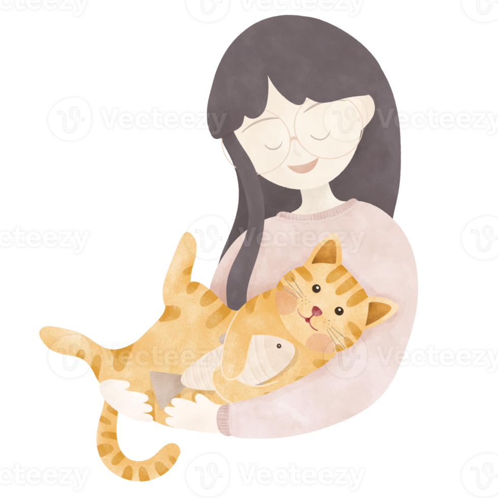 A woman hugging cat png