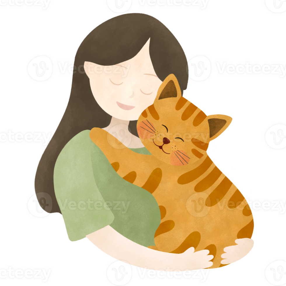 A woman hugging cat png