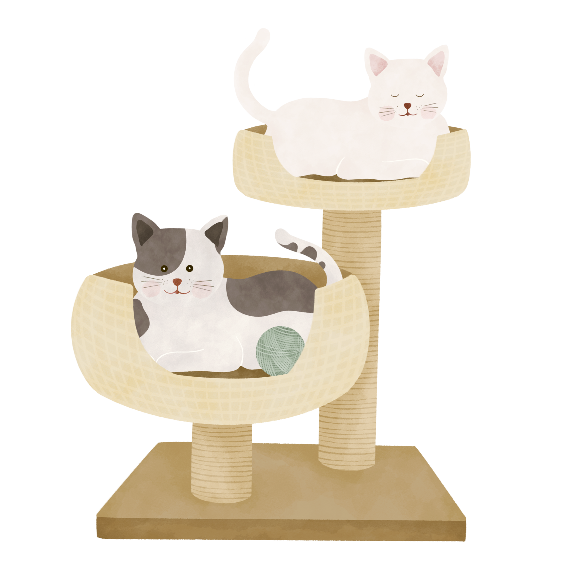 Cute cartoon cat sleep in a cat tower 25347198 PNG