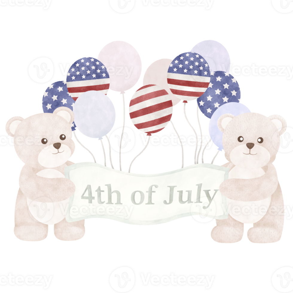 Cute bear cartoon Fourth of July png