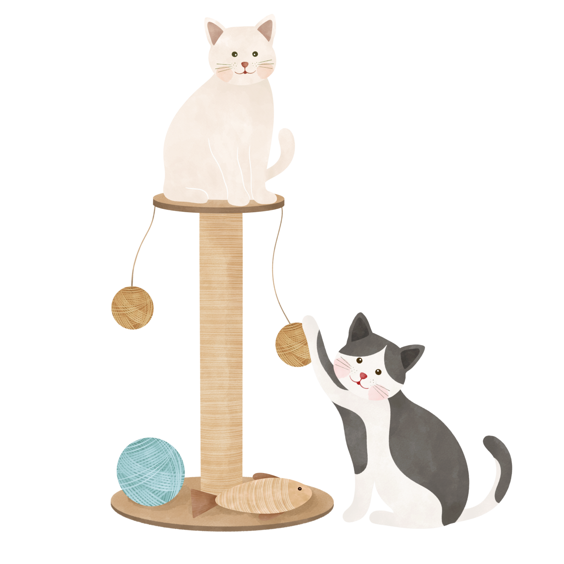 cute cat play with cats tree cartoon illustration 25347239 PNG