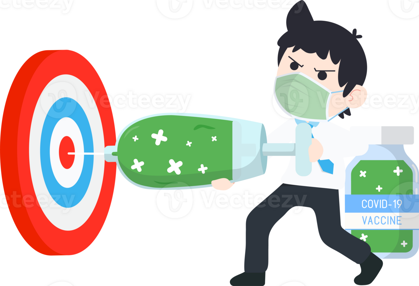 Business Man Holding a Vaccine Syringe and Inject at the Big Target png