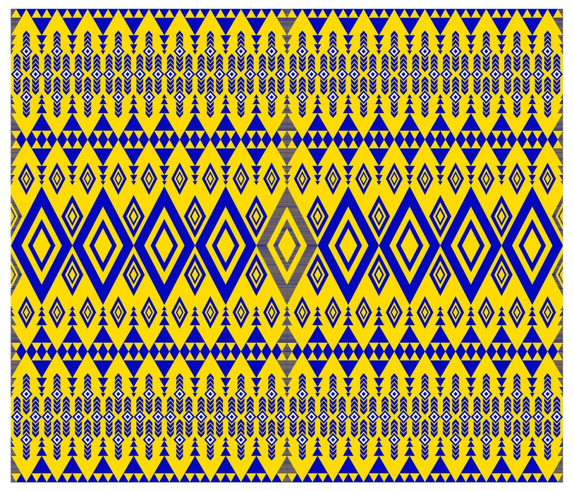 Embroidery indian aztec ethnic pattern in blue on yellow vector illustration design for fabric, mat, carpet, scarf, wrapping paper, tile and more