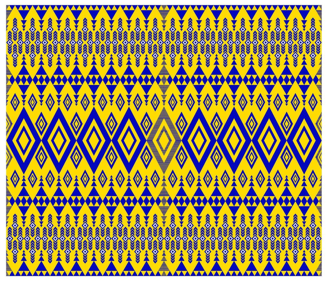 bordado indio azteca étnico modelo en azul en amarillo vector ilustración diseño para tela, estera, alfombra, bufanda, envase papel, loseta y más