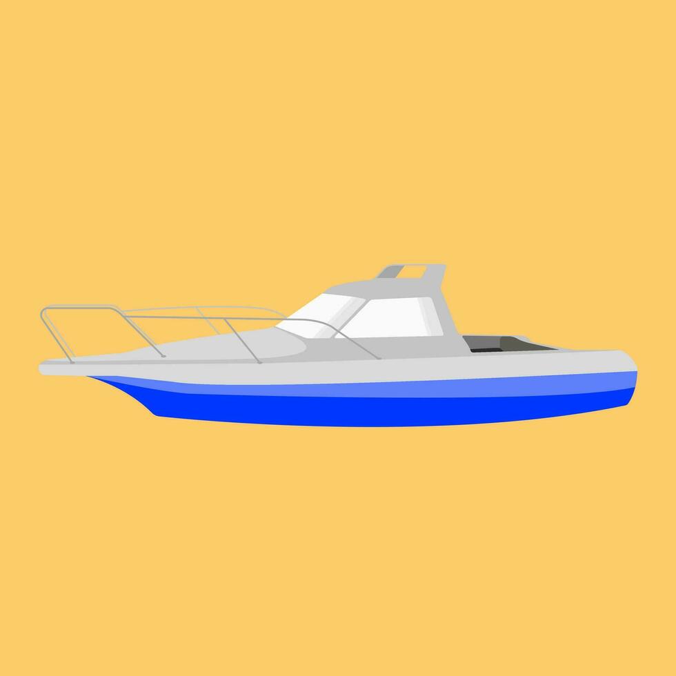 Speedboat, boat in blue and white in flat vector illustration design